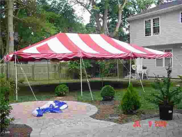 Pole Tents Red/White 20' X 30'  (30 To 40 Guests).